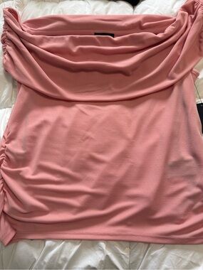NWT Donna Karan New York Blush Off-the-Shoulder Ruched Top | XL